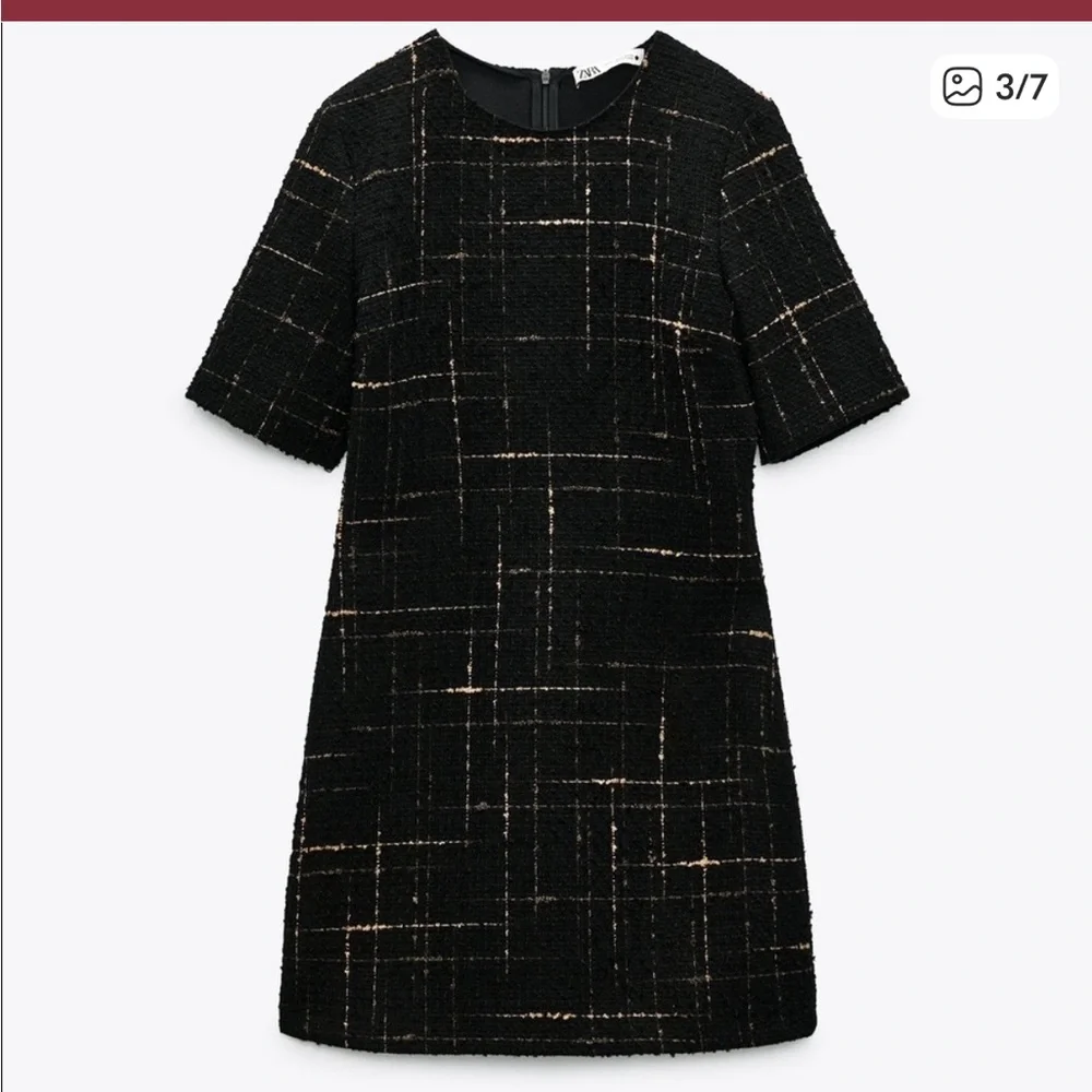 Zara Black Boucle Tweed Mini Shift Dress Size S - Picture 14 of 15
